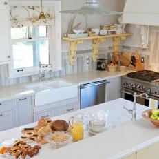 White Cottage Kitchen with Farmhouse Sink and Gray and Yellow Accents