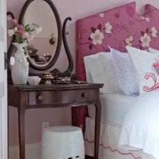Pink Girl's Bedroom With Floral Headboard 