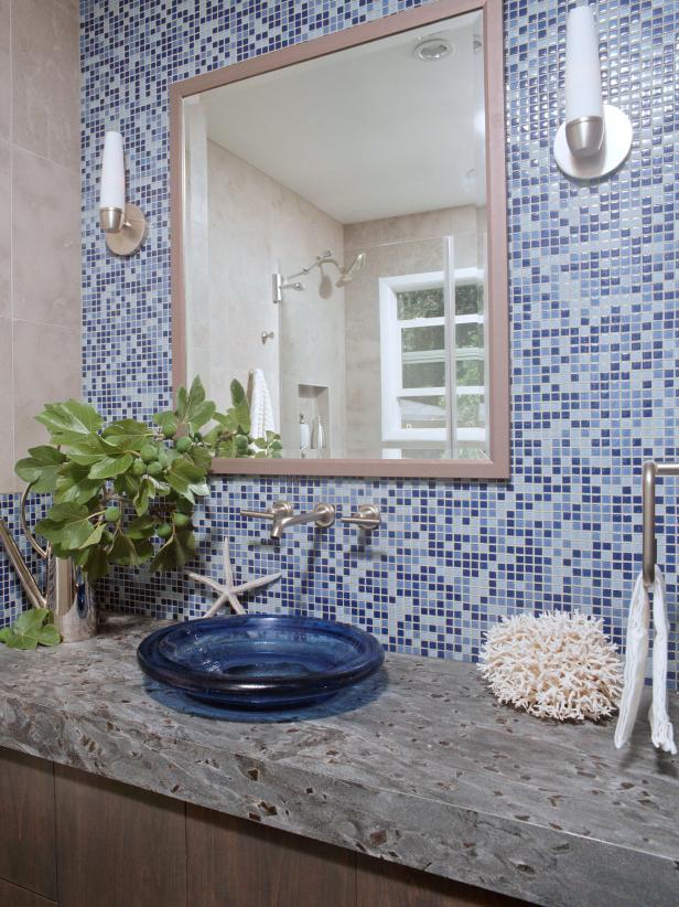 Blue Tiled Bathroom Wall