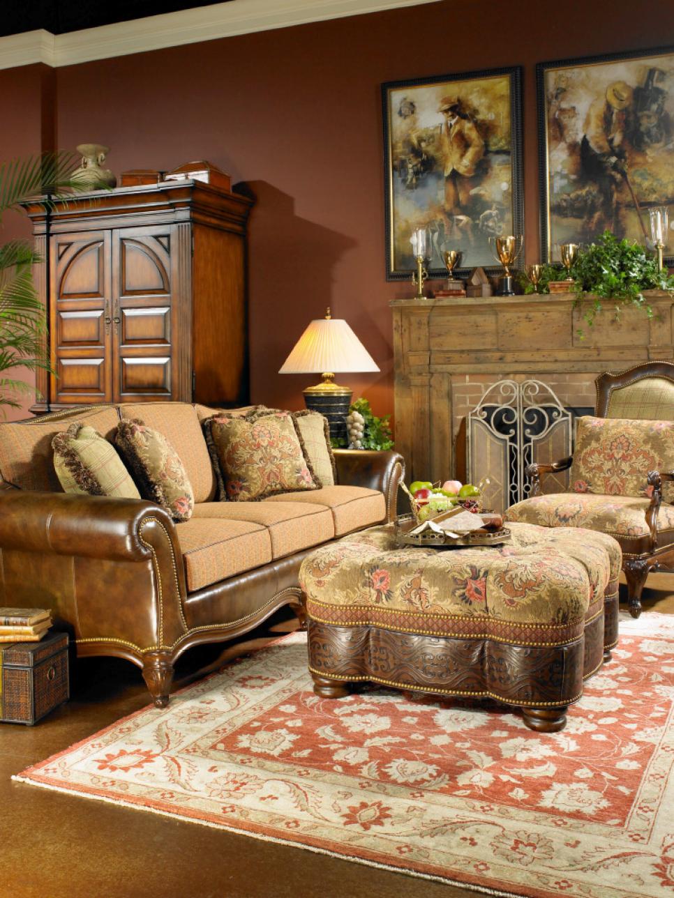 room living brown masculine look hgtv sofa ottoman links these