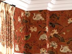 Wallpaper With Birds and Flowers and White Crown Molding