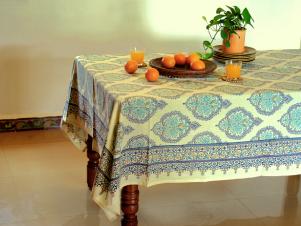 Orange Centerpiece and Indian Tablecloth