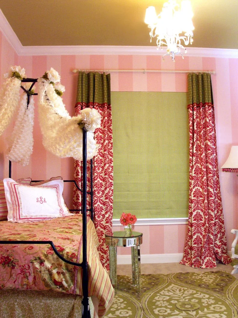 Pink Contemporary Kids Bedroom With Raspberry and Green Accents