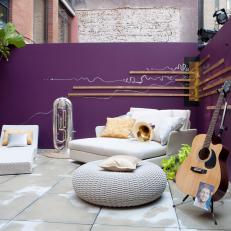 Musically-Themed Purple Rooftop Patio
