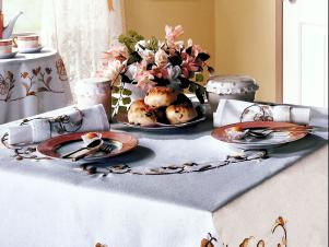 White and Brown Floral Tablecloths