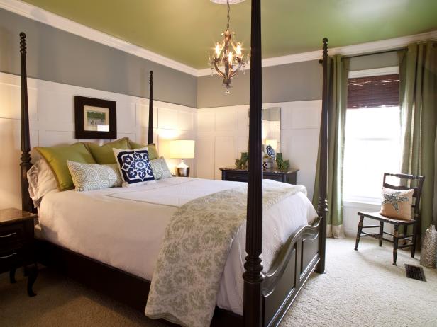 Traditional Bedroom With White Paneling And Green Ceiling Hgtv