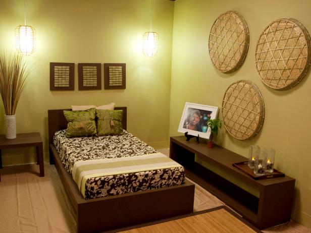 Light Green Bedroom With Rich Wood Furniture Hgtv