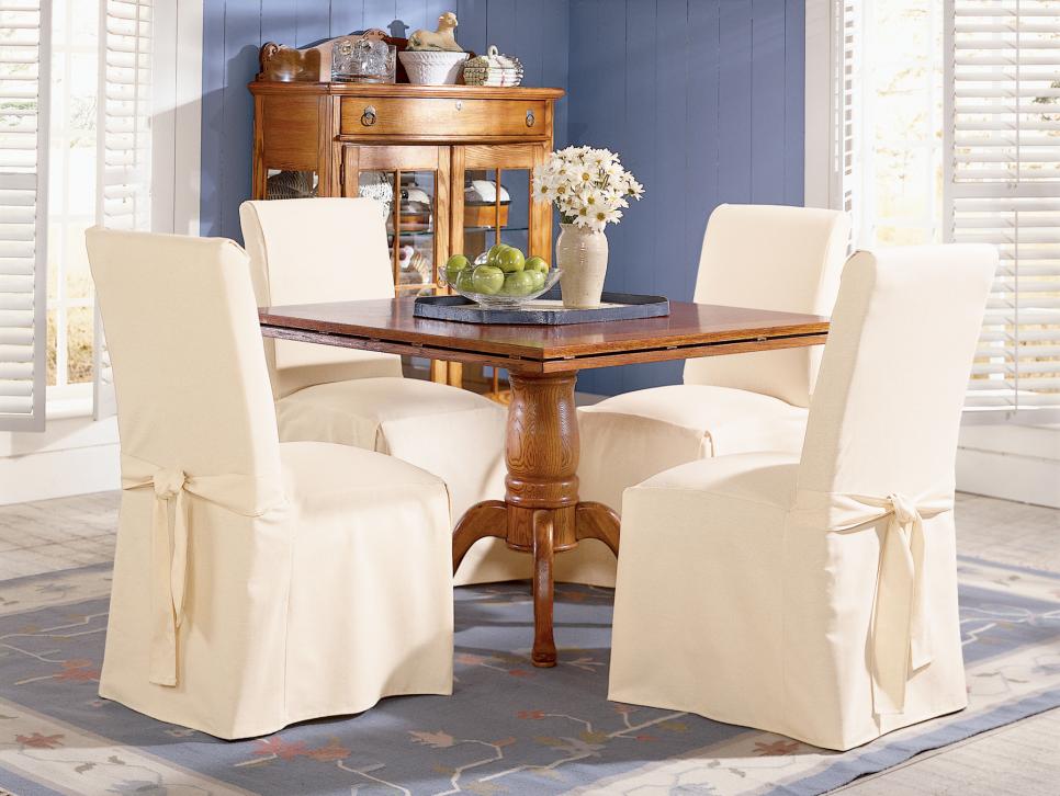 Dining Room With Stylish Slipcovers, White Dining Room Chair Slipcovers