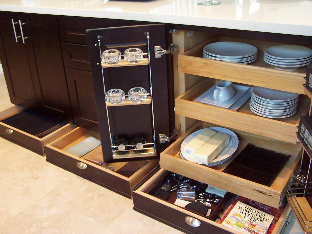 Dark Brown Kitchen Cabinets With Toekick Storage Drawers Hgtv