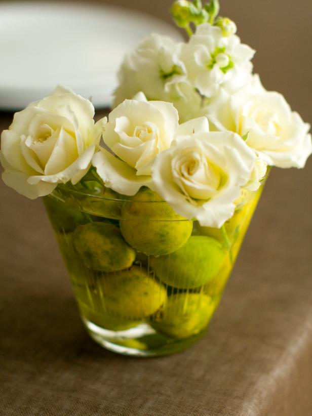 white flower and lime centerpiece