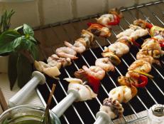 Seafood Skewers Grilled with Herb Olive Oil 