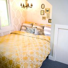 Yellow Patterned Duvet in Gray Bedroom Nook