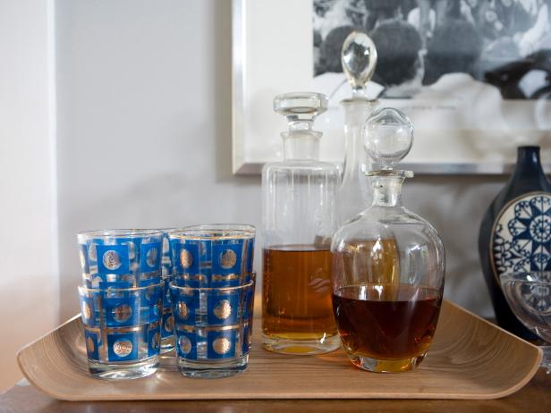 Living Room Bar With Crystal Decanters