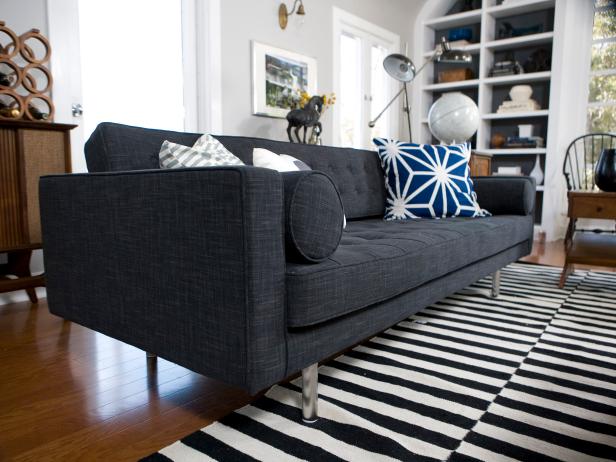 Modern Black Sofa in Neutral Living Room | HGTV