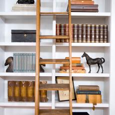 Built-In Bookshelves With Wooden Ladder