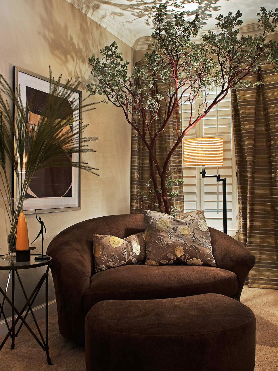 Brown Suede Chair in Contemporary Living Room | HGTV