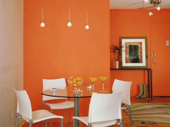 Orange Contemporary Breakfast Nook With White Modern Chairs