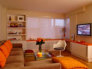 Orange and White Contemporary Living Room