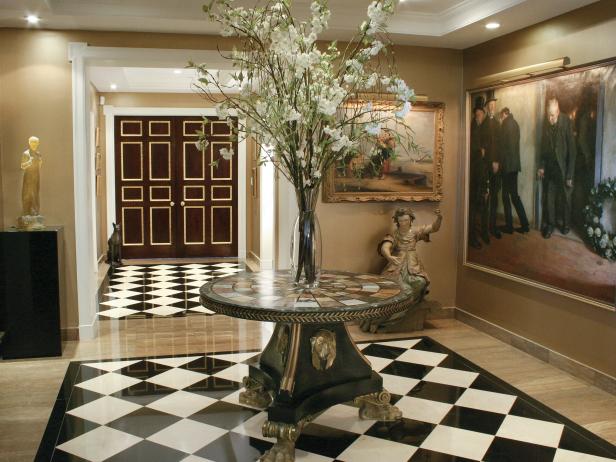 Elegant Foyer With Black and White Marble Flooring | HGTV