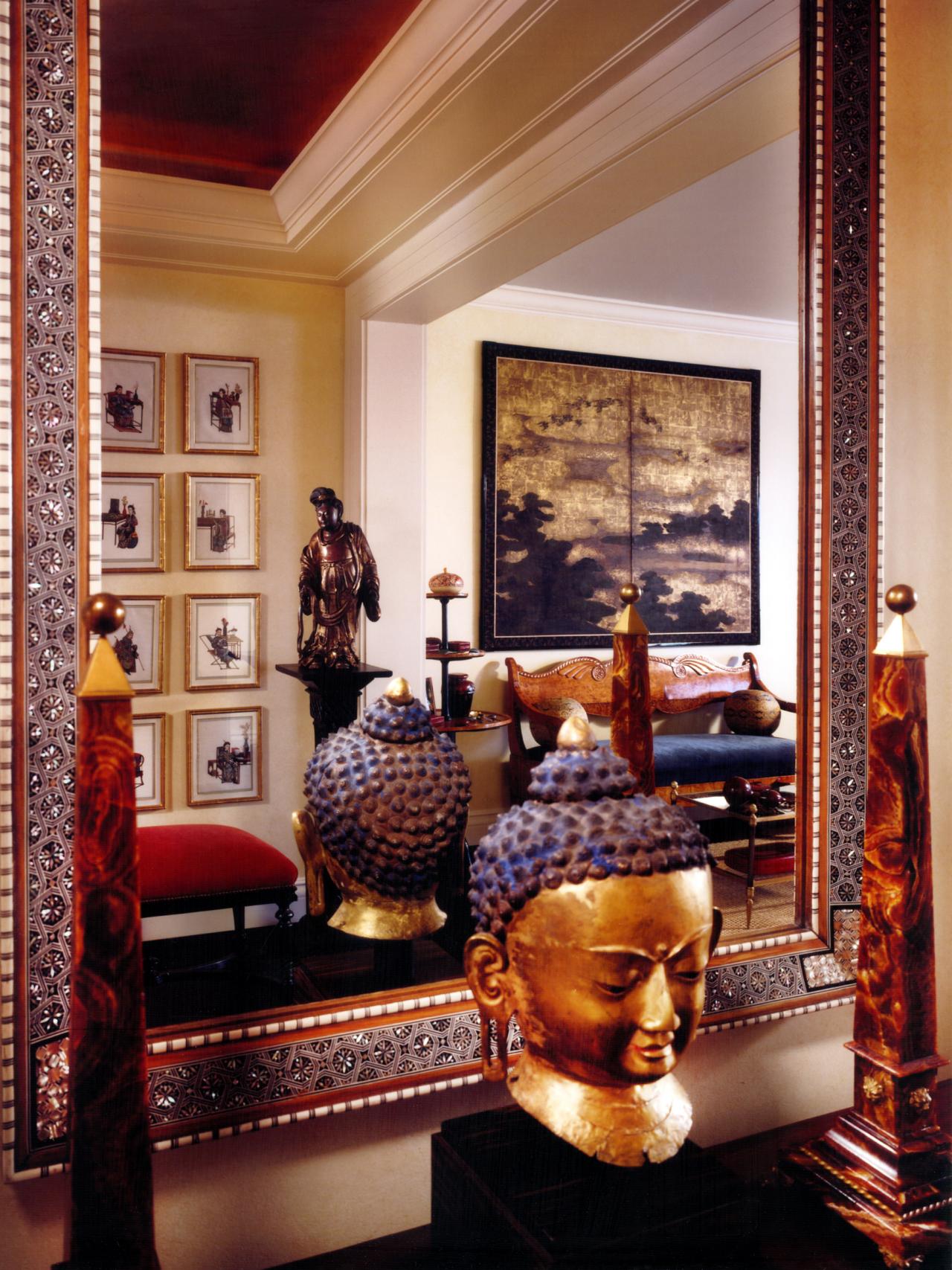 Asian Style Foyer With Oversized Mirror