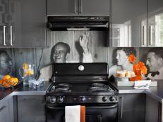 Monochromatic Gray Contemporary Kitchen With Orange Accents