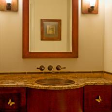 Elegant Bathroom Vanity With Warm Wood Trim