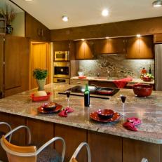 Granite and Wood Kitchen with Large Island
