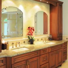 Traditional Green Double Vanity Bathroom With Wood Cabinetry
