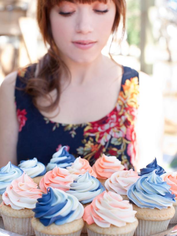 Peach and Blue Iced Cupcakes