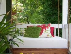 Porch Swing with Flower Pillows 