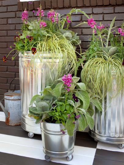 Create A Mobile Container Garden, Decorative Trash Cans Outdoor Patio