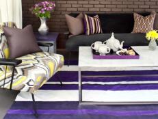 Outdoor Seating Area With Striped Purple Rug