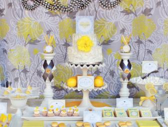Yellow and Gray Dessert Table