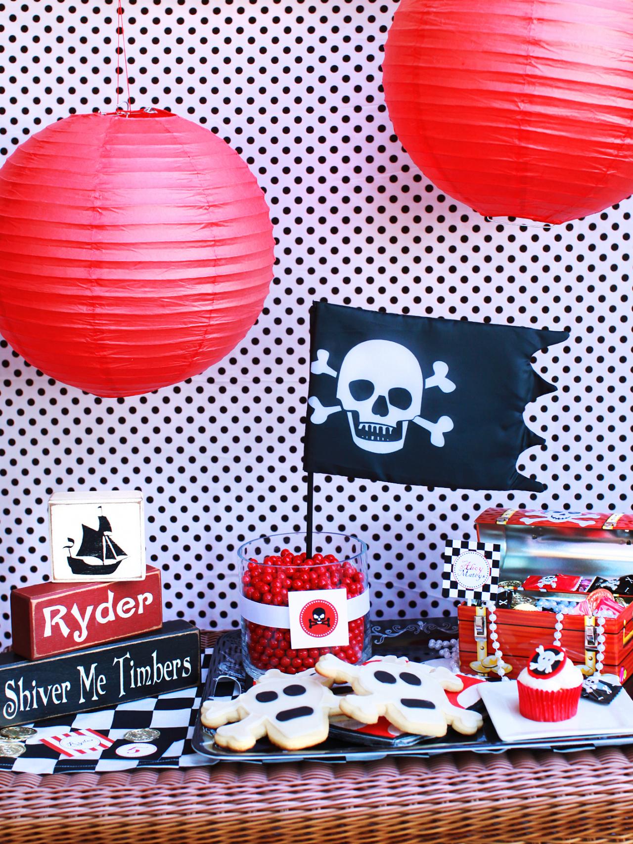 Red and Black Pirate Themed Party Decorations Birthday Party DIY