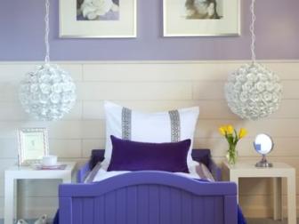 Purple Kids Room With Hanging Floral Lamps