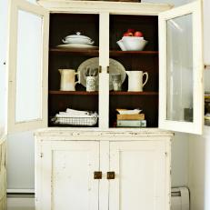 Vintage Kitchen Hutch With Natural Wood Shelves 