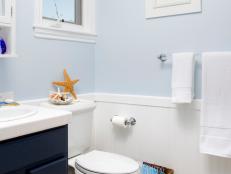 Pale Blue Coastal Bathroom With Beadboard