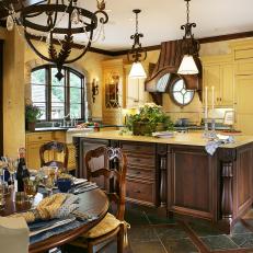 Yellow French Country Kitchen With Center Island