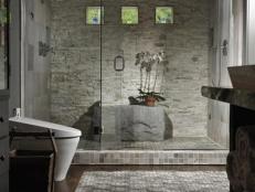 Asian Style Double Shower With Stone And Slate Walls