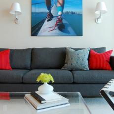 Contemporary Living Room With Lucite Coffee Table