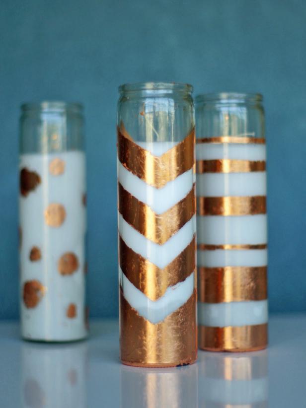 Candles Patterned With Copper Leaf