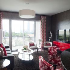 Red-and-Gray Bachelor's Living Room