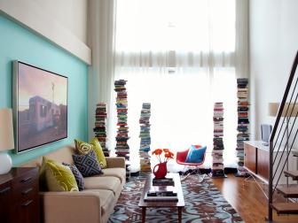 Natural Light in Living Room Highlights Stacks of Books