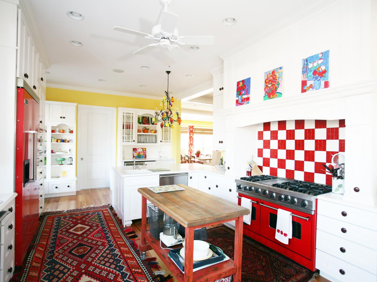 Colorful Eclectic Kitchen With Red White Backsplash Hgtv Colorful Eclectic Kitchen With Red