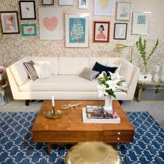 Contemporary Living Room With Blue Pattern Rug