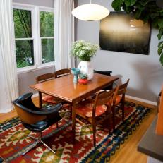 Eclectic Dining Room With Colorful Aztec Rug