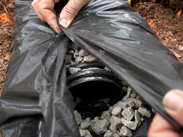 Outdoor Drainage System with Rocks