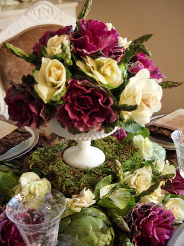 Fall Centerpiece With Purple and White Ornamental Kale