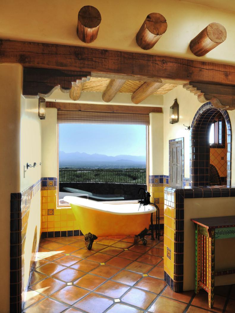 Southwestern Bathroom With Yellow and Blue Tile