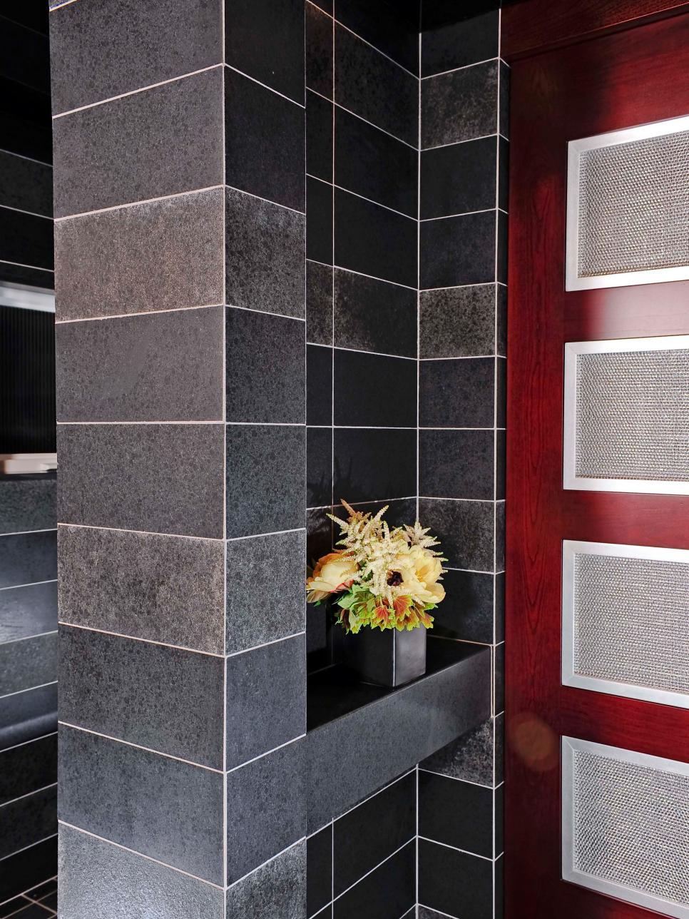 Modern Gray Bathroom With Gray Tiled Walls | HGTV